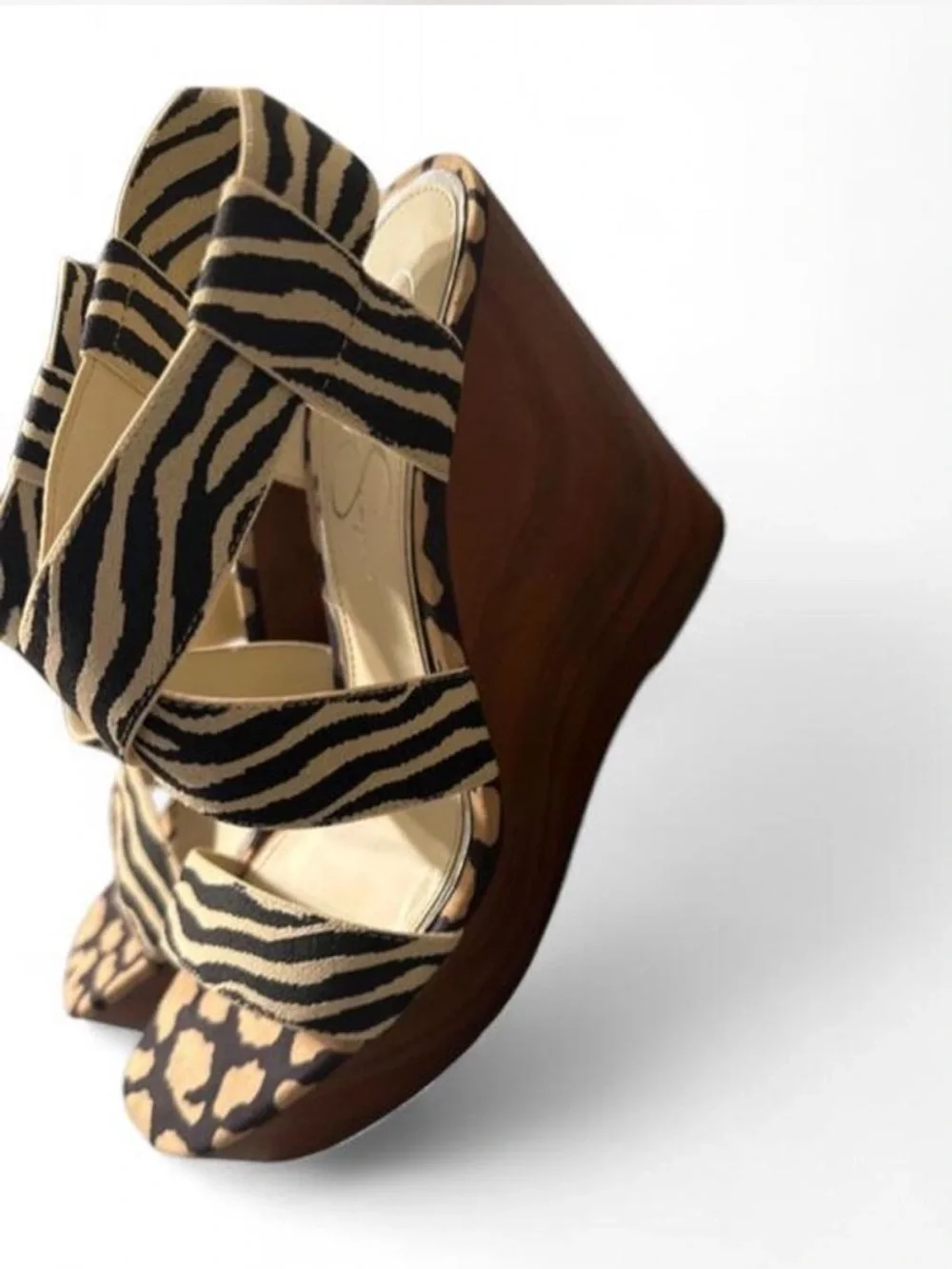 Jessica Simpson Siana platform wedges, mixed-animal print, size 9.5